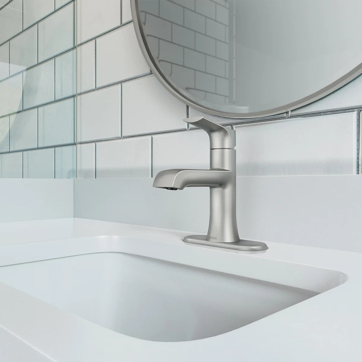 NEW - Moen Liso Brushed Nickel Single Hole Bathroom Faucet