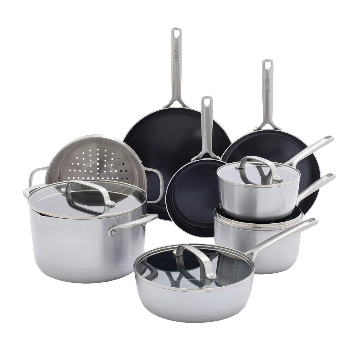 GreenPan GP5 Vista 5-ply Stainless Steel Ceramic Nonstick 12-piece Cookware Set - Retail $399