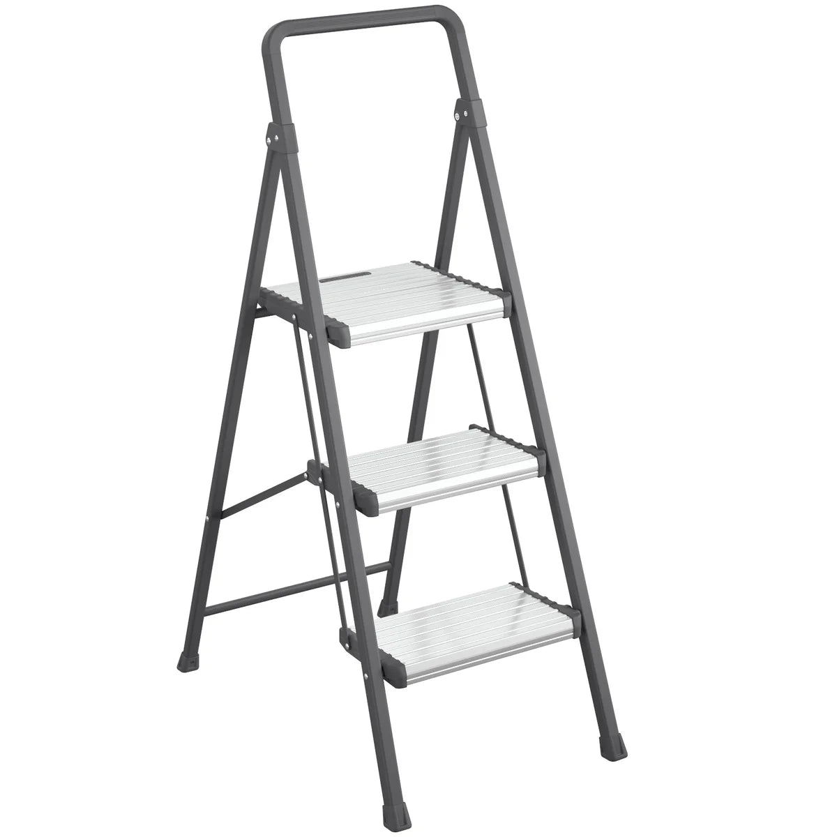 NEW - Cosco Euro 3-Step Folding Step Stool, Steel Frame with Aluminum Steps, Charcoal Gray- Retail $49