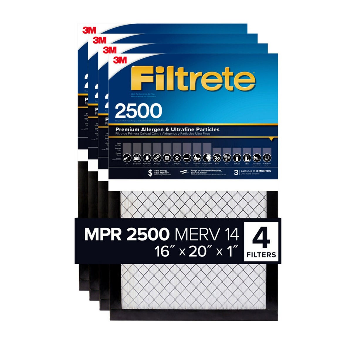 3M 16x25x1 2500 Series Filtrete 1" Filter, 4-pack