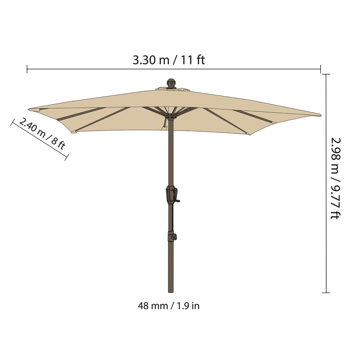 Seasons Sentry 8' x 11' Height Adjustable Market Umbrella - Retail $200