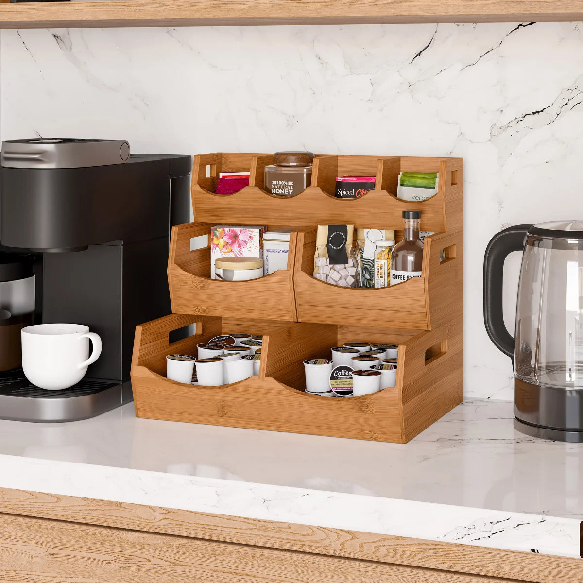 Seville Bamboo Stackable Bin Organizer, 4-piece