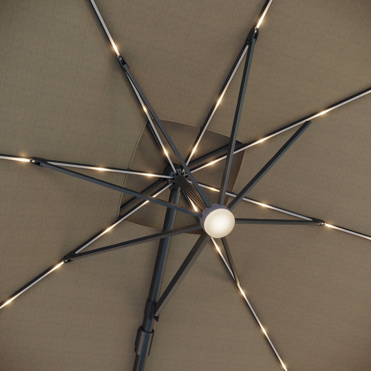 Seasons Sentry Tan 10' Square 2-Tier Solar LED Aluminum Cantilever Umbrella With Base