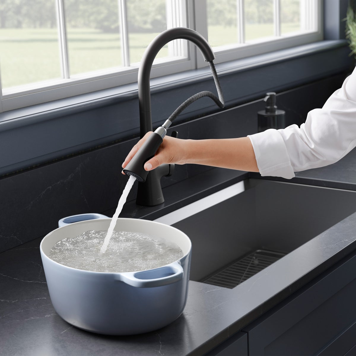 Kohler Guild Matte Black Pull-down Kitchen Sink Faucet with Three-function Sprayhead