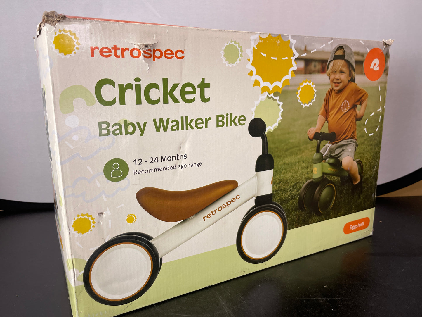 Retrospec Cricket Baby Walker Balance Bike with 4 Wheels for Ages 12-24 Months - Toddler Bicycle Toy for 1 Year Old’s - Ride On Toys for Boys and Girls - One Size,Eggshell - Retail $0