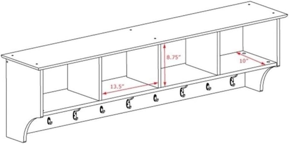 NEW - Prepac Drifted Gray 60" Contemporary Wall Mounted Coat Rack, Coat Hooks Wall Mount with 4 Shelves, Ideal for Hallway or Entryway Storage Solution, 11.5"D x 60"W x 16.5"H - Retail $99