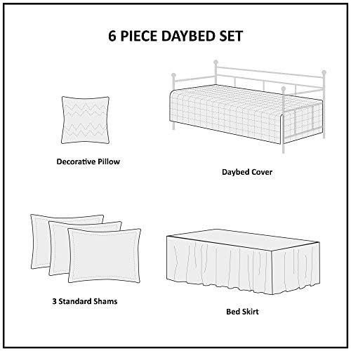 Madison Park Cotton Daybed Cover Set-Double Sided Quilting Classic Cottage Design All Season Bedding with Bedskirt, Matching Shams, Decorative Pillow, 39"x75", Quebec Seafoam 6 Piece