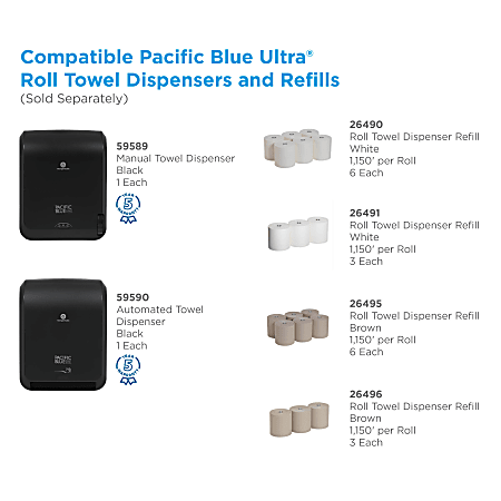 Pacific Blue Ultra® by GP PRO 26490, 1-Ply, 7.87" x 1150', 40% Recycled, White, 6 Rolls per Case