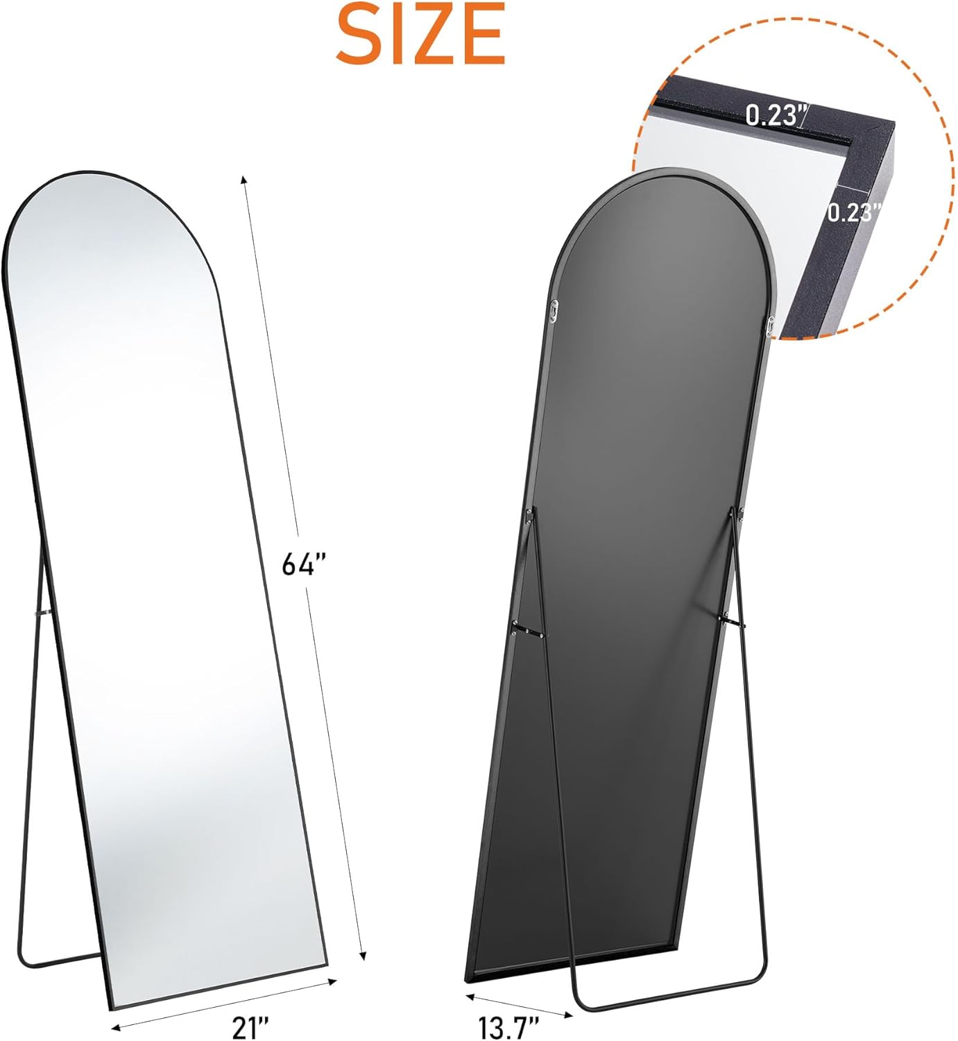 Sweetcrispy Arched Full Length Mirror 64"x21" Full Body Floor Mirror Standing Hanging or Leaning Wall, Large Arch Wall Mirror with Stand Aluminum Alloy Thin Frame for Bedroom Cloakroom, Black