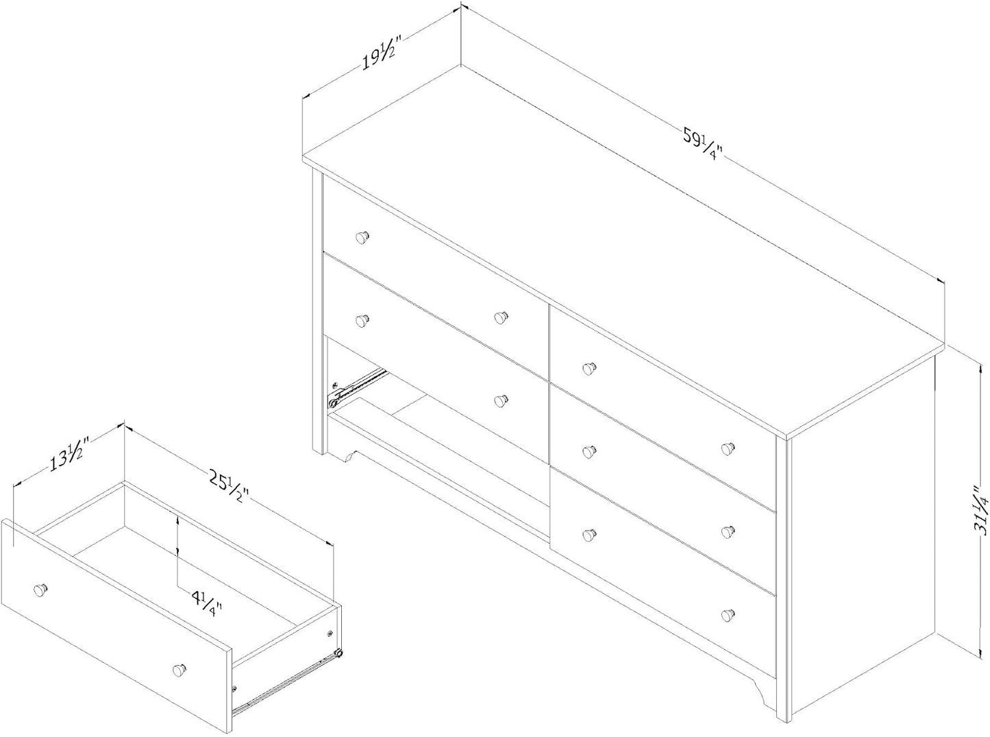 NEW w/ minor dmg - South Shore Vito Collection 6-Drawer Double Dresser, Black with Matte Nickel Handles, Pure Black - Retail $259