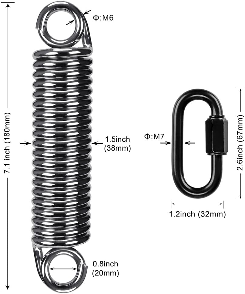 SELEWARE Heavy Duty Swing Springs for Hammock Chair, Porch Swing, Hammock Stands Mount, Double Closed Ring Design Up to 500 lbs, w/Locking Carabiners(2 Pack)