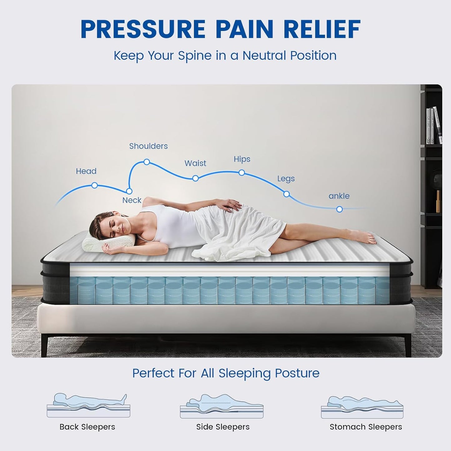 NEW - Crayan FULL Mattress, 10 Inch Hybrid Mattress with Individual Pocket Spring - Retail $175