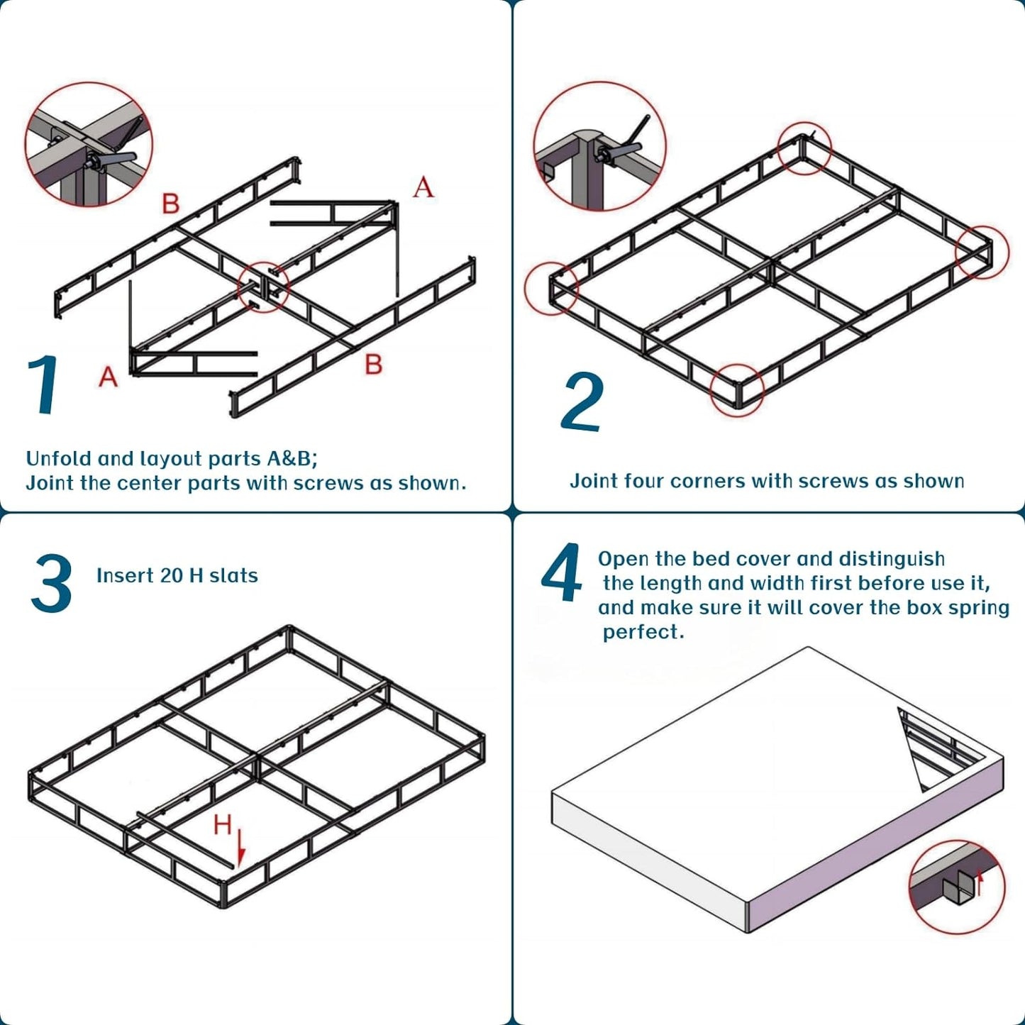 NEW - EZBeds Box-Spring Full, 9 Inch Metal Full Size Box Spring, Mattress Foundation Full Size Box Spring with Fabric Cover, Easy Assembly, Noise Free, Non Slip - Retail $115