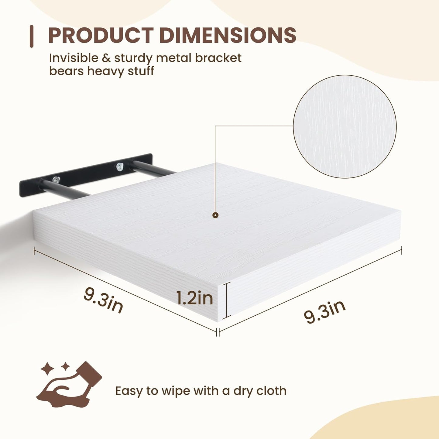 Fun Memories Floating Shelves for Wall Set of 3 - 12 Inch Square Shelves with Invisible Brackets, Small Wall Shelf for Living Room, Bathroom, Bedroom, and Kitchen Decor,Set of 3