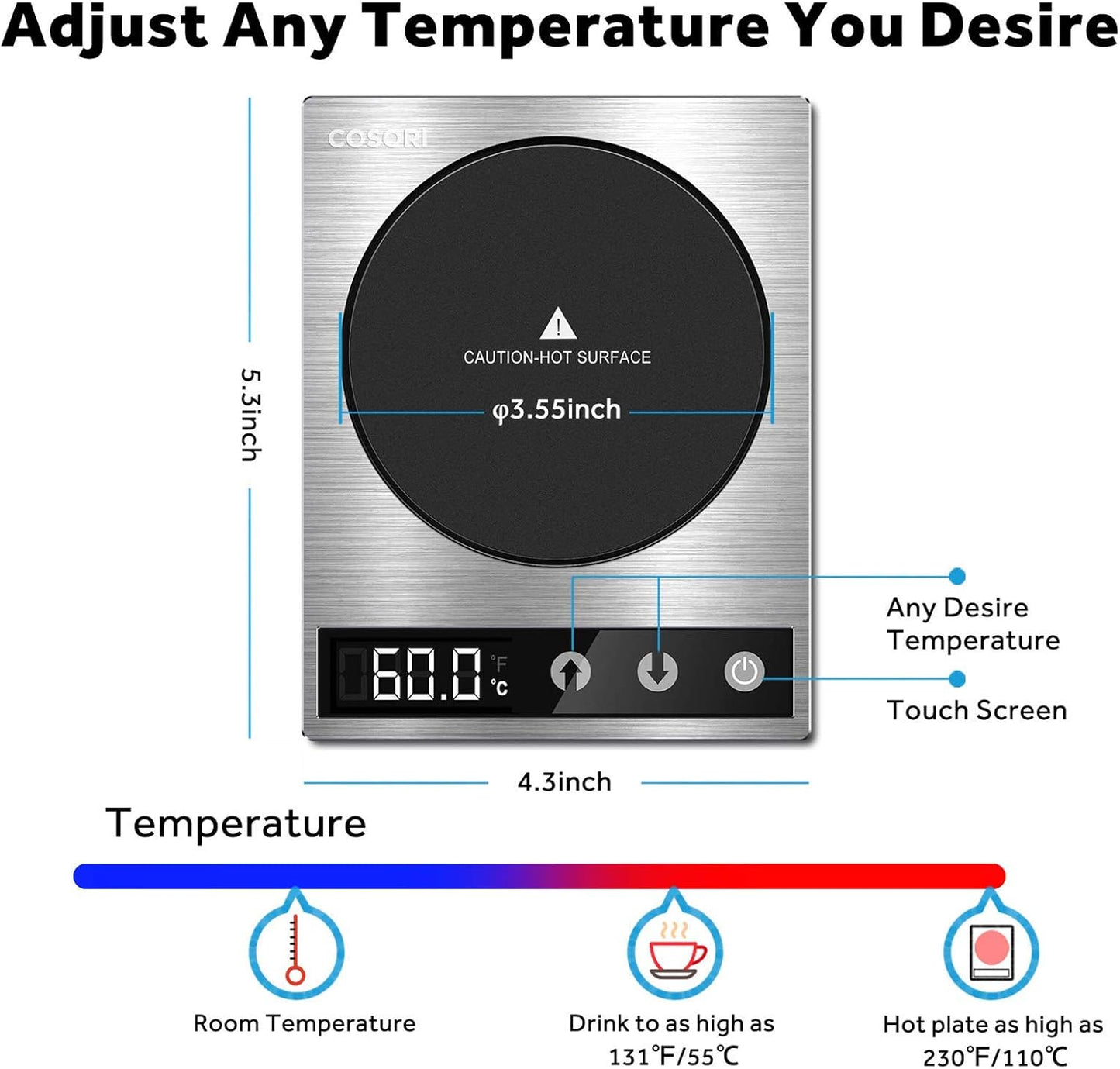 COSORI Coffee Mug Warmer & Mug Set for Desk, Cup Heater, Office & Christmas Gifts, 1Β°F Precise Temperature Control, Touch Tech & LCD Digital Display (77-194β), 304 Stainless Steel, Silver/Black