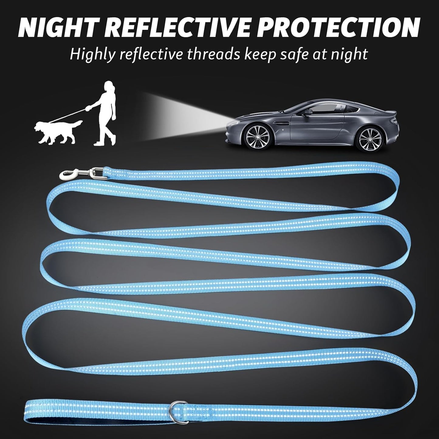 Long Dog Leash XiaZ Training Leashes 10/15/20/30/50/100ft Long Lead for Dogs 100ft Training Leash for Outside Blue 100 Foot Nylon Padded Handle Reflective Hiking Yard