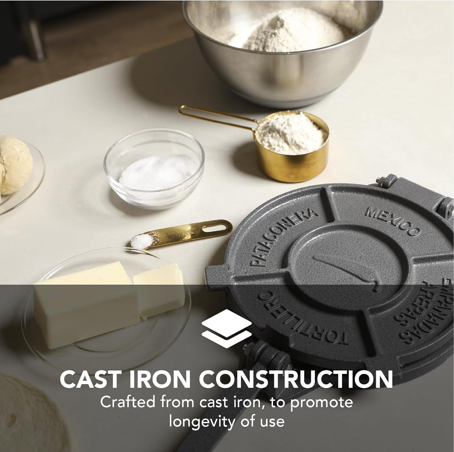 Tortilla Press – 8 Inch Cast Iron Quesadilla Maker – Heavy Duty Empanada Maker Press – Cast Iron Tortilla Maker for Kitchen, Home Use