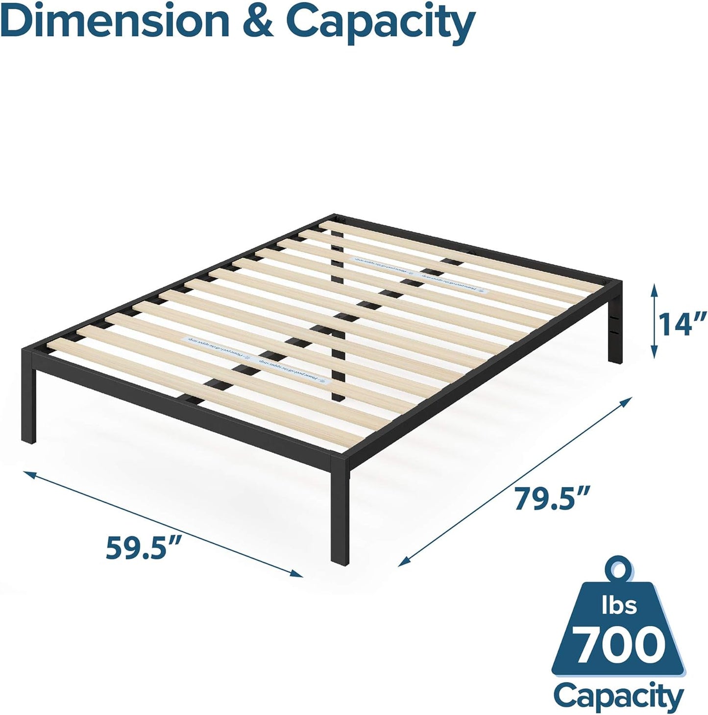 NEW - ZINUS QUEEN Mia Metal Platform Bed Frame / Wood Slat Support / No Box Spring Needed / Easy Assembly, Black - Retail $105