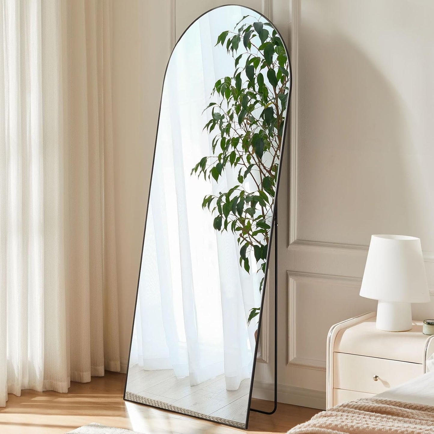 Sweetcrispy Arched Full Length Mirror 64"x21" Full Body Floor Mirror Standing Hanging or Leaning Wall, Large Arch Wall Mirror with Stand Aluminum Alloy Thin Frame for Bedroom Cloakroom, Black