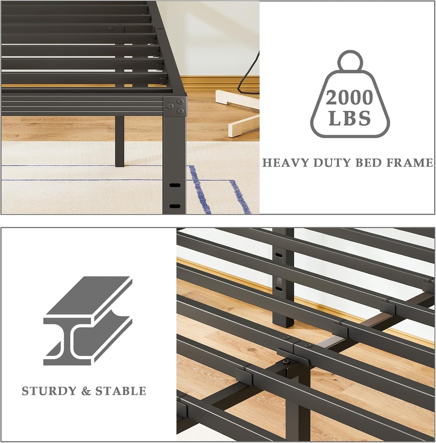 FULL Bed Frame / 18 Inch Metal-Bed-Frame / No Box Spring Needed / Easy Assembly /Reinforced Steel Slats Support / Heavy Duty Mattress Foundation