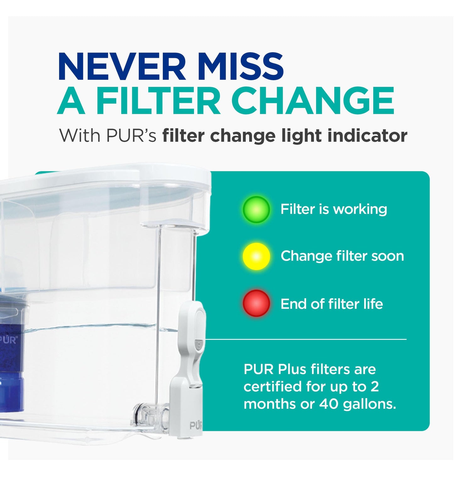 NEW - PUR PLUS 30-Cup Water Filter Dispenser with 1 Lead-Reducing PUR PLUS Filter, Dishwasher Safe, Powerful Filtration, Large Capacity with Slim, Space-Saving Design, White (DS1811Z)