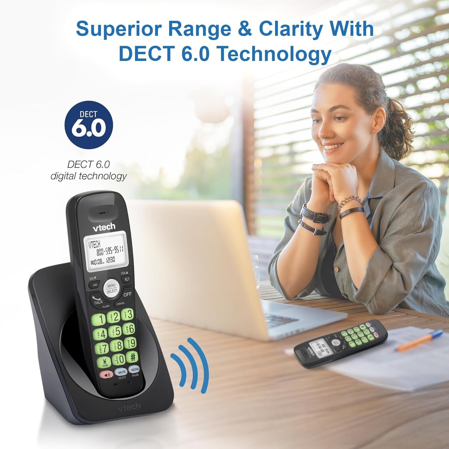 VTech Cordless Phone with DECT 6.0, Full-Duplex Speakerphone, Lighted Display, Backlit Keypad, Caller ID/Call Waiting, Volume Control, Hearing Aid Compatible, Wall Mount | VG131-11 (Black)