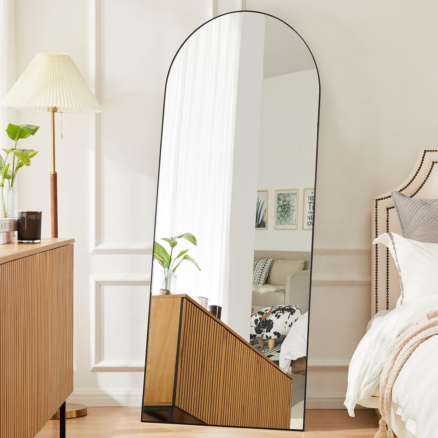 Sweetcrispy Arched Full Length Mirror 64"x21" Full Body Floor Mirror Standing Hanging or Leaning Wall, Large Arch Wall Mirror with Stand Aluminum Alloy Thin Frame for Bedroom Cloakroom, Black