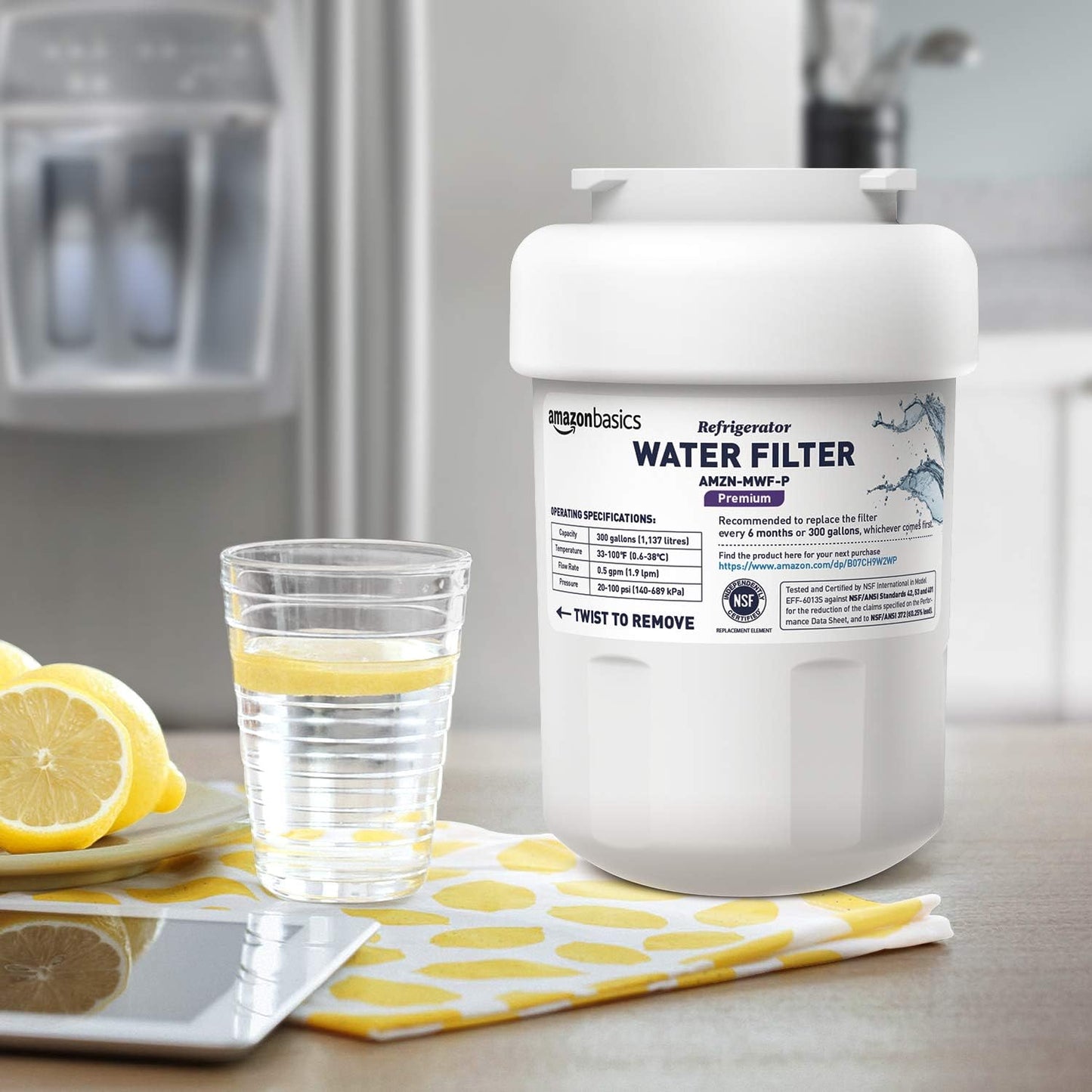 NEW - Amazon Basics Replacement GE MWF Refrigerator Water Filter Cartridge - Pack of 3, Premium Filtration - Retail $65