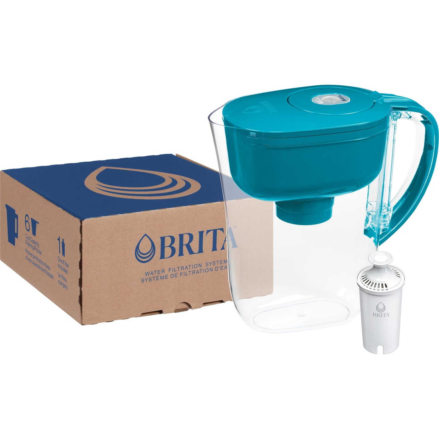 Brita Water Filter Pitcher for Tap and Drinking Water with 1 Standard Filter, Lasts 2 Months, 6-Cup Capacity, BPA Free, Turquoise