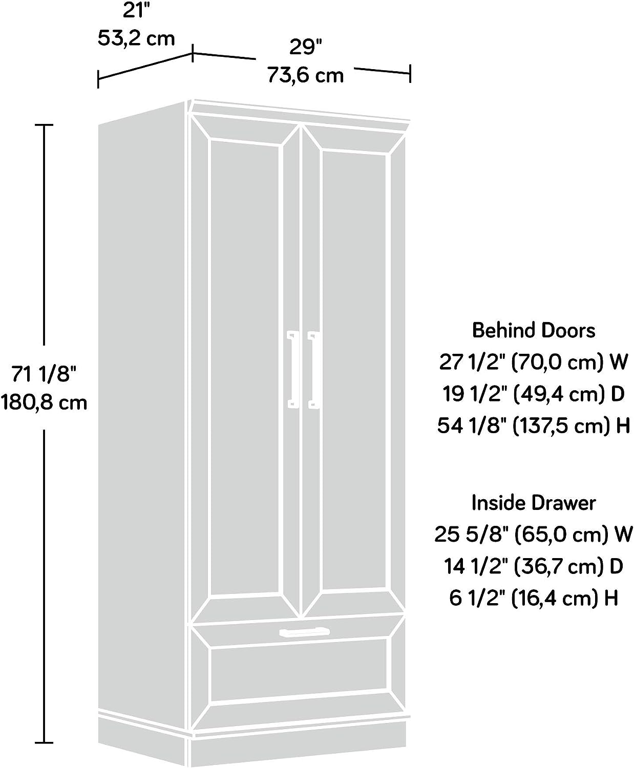 New w/ Dmg - Sauder HomePlus Wardrobe/Pantry cabinets, L: 28.98" x W: 20.95" x H: 71.18", Dakota Oak finish - Retail $211