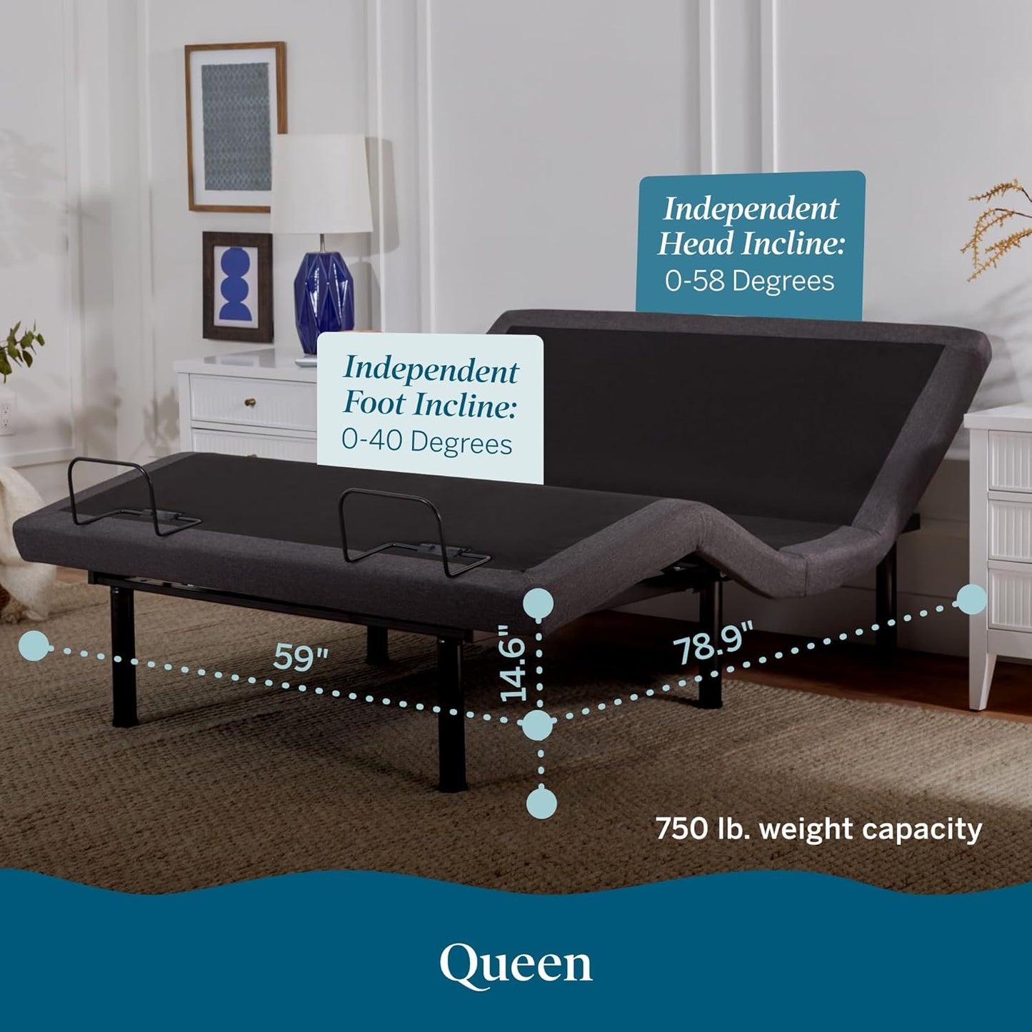 NEW - LUCID QUEEN L300 Adjustable Bed Frame - Head and Foot Incline - USB - Wireless Remote - Easy 2 Person Assembly - Quiet Motor - Relax - TV - Working - Reading - Ergonomic - Electric Bed Base - Queen Size - Retail $603