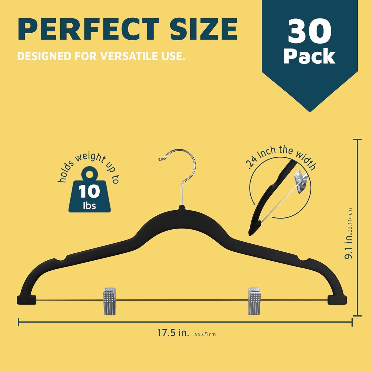 Lifemaster Velvet Skirt Hangers – with Adjustable Clips, 360 Degree Swivel Hook, and Non-Slip Shoulder Notch, Holds Up to 10 lbs, for Organizing Skirt, Pants, Dress, and Clothes, Pack of 30, Black