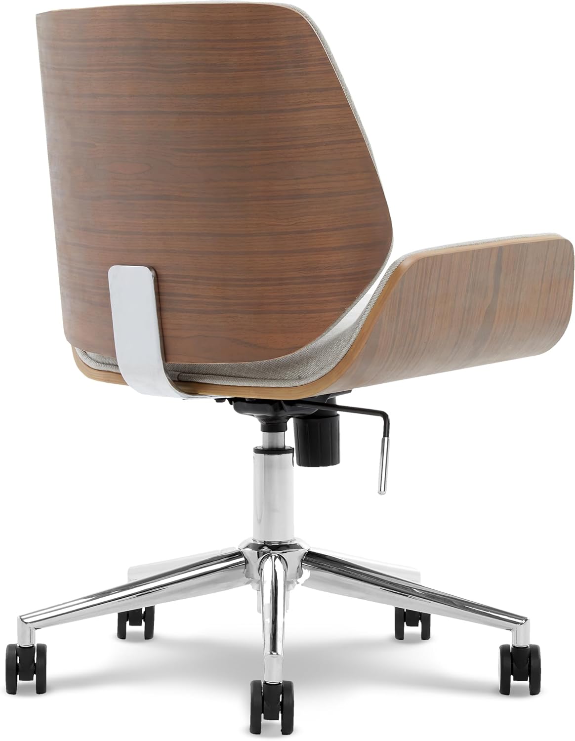 NEW - Elle Decor Ophelia Home Office Desk Chair, Mid Century Modern Bentwood Style, Ergonomic Curved Low-Back and Seat, Armless Design, Chrome Swivel Base, Upholstered in Woven Fabric, Light Gray - Retail $179