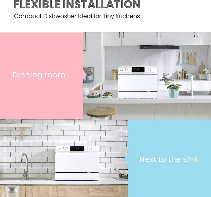Dent - COMFEE Portable Mini Dishwasher, Energy Star, Countertop, 6 Place Settings, with 8 Washing Programs, Speed, Baby-Care, ECO& Glass, Dish Washer for Dorm, RV & Apartment