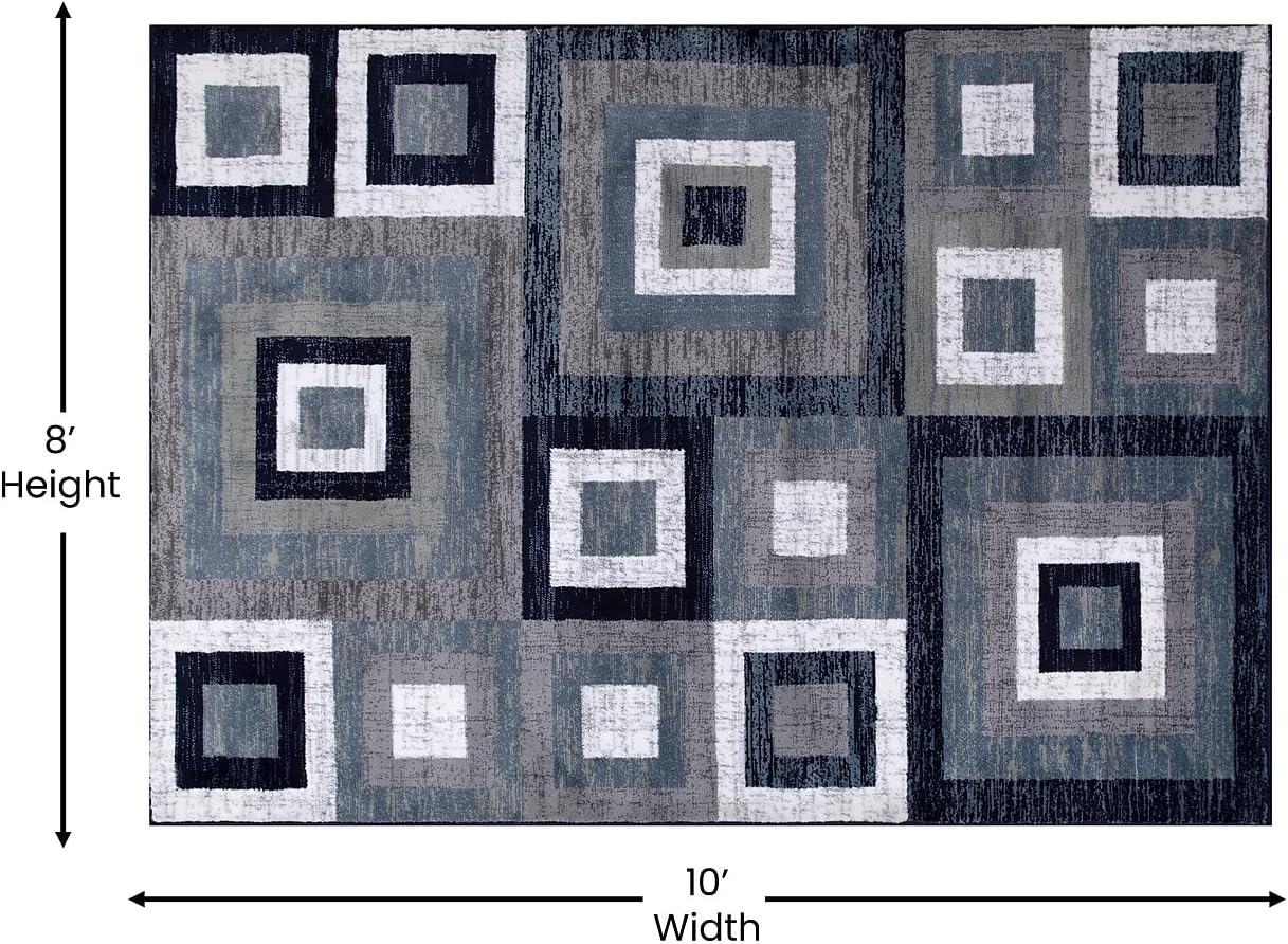 NEW - Flash Furniture 8ft x 10ft Gideon Collection Abstract Area Rug - Blue, Grey, and White Olefin Facing - Cotton Backing - Living Room or Bedroom - Retail $174
