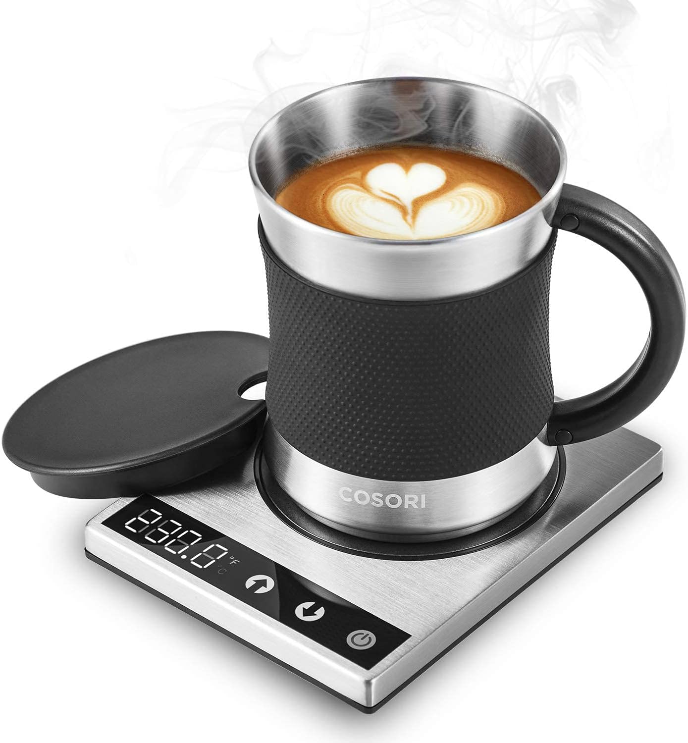 COSORI Coffee Mug Warmer & Mug Set for Desk, Cup Heater, Office & Christmas Gifts, 1Β°F Precise Temperature Control, Touch Tech & LCD Digital Display (77-194β), 304 Stainless Steel, Silver/Black