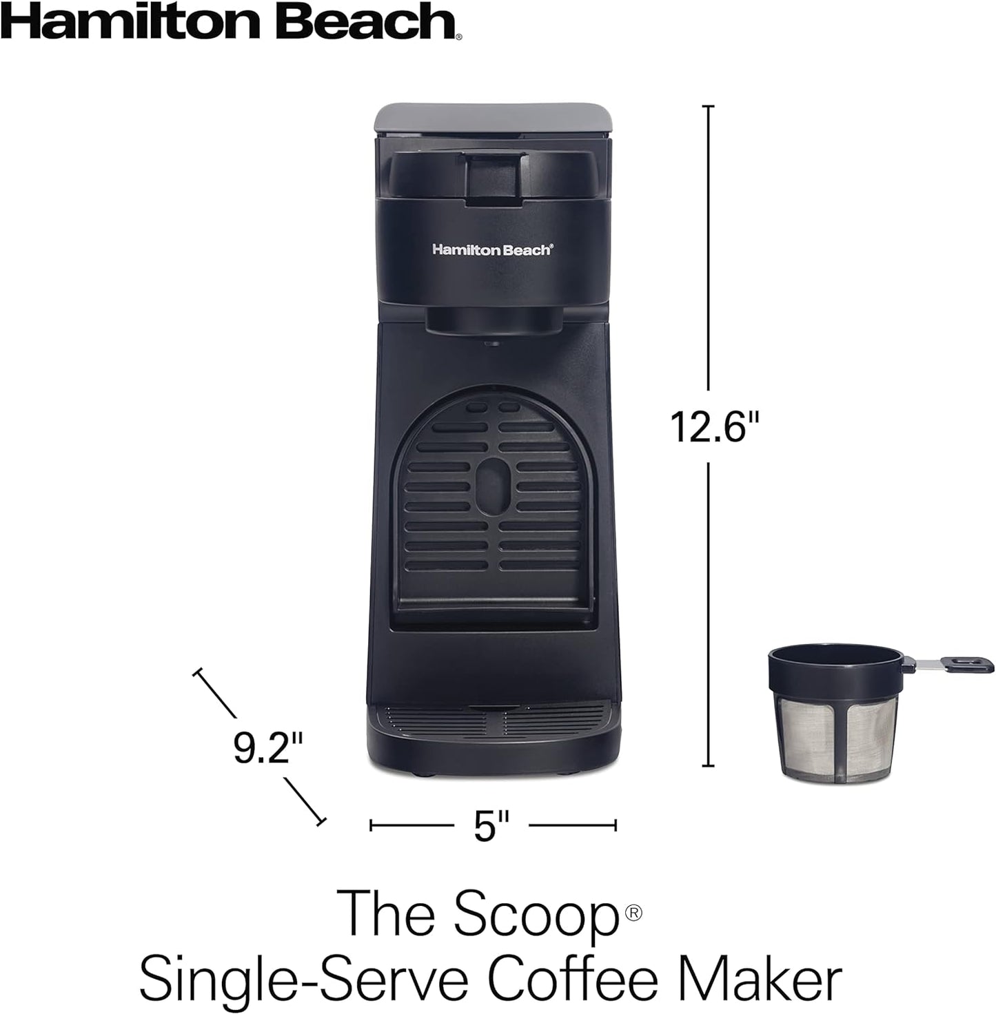 Hamilton Beach The Scoop Single Serve Coffee Maker & Fast Grounds Brewer for 8-14oz. Cups, Brews in Minutes, Black (47620), Next Gen - Retail $39