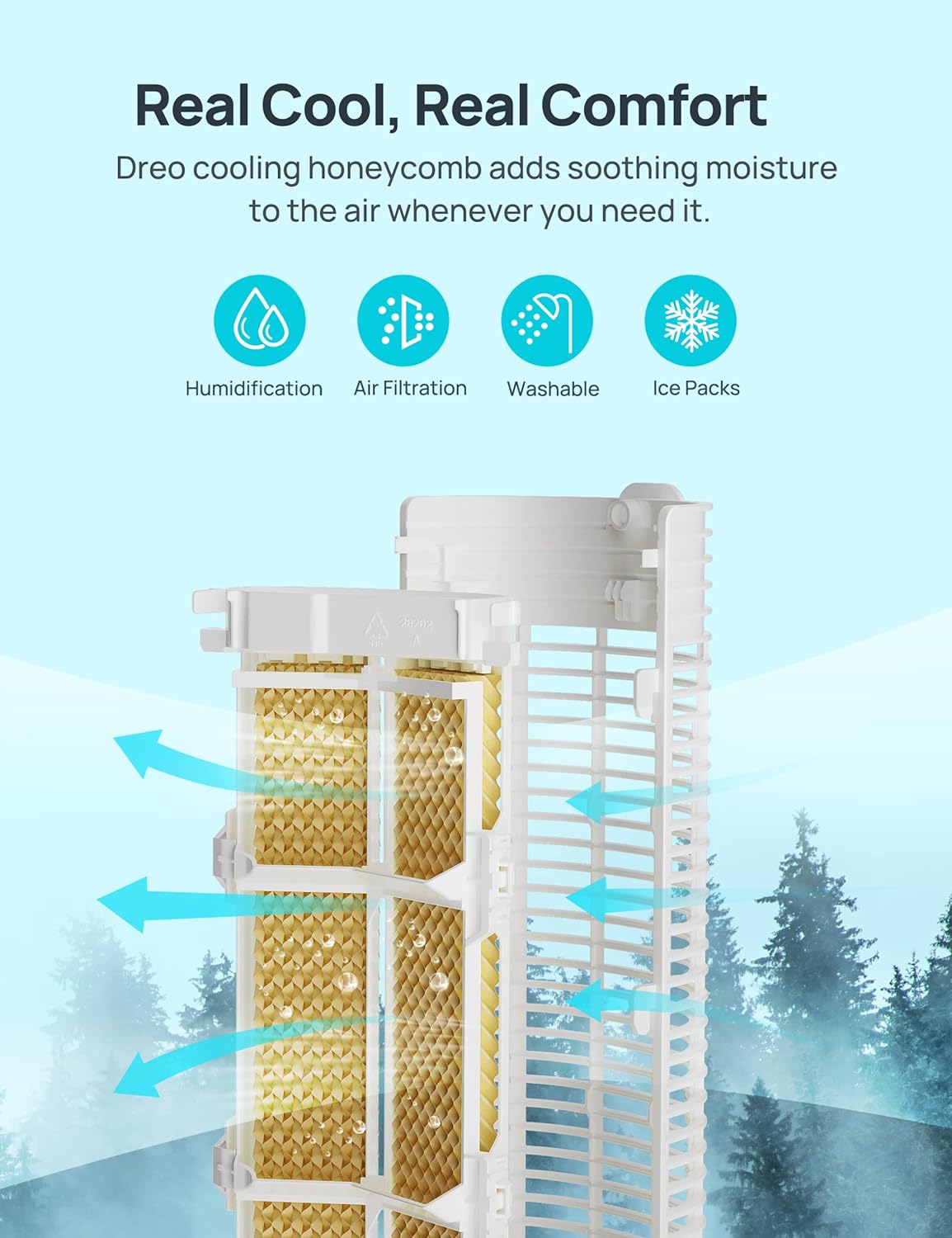 NEW - Dreo Cooling Fans That Blow Cold Air, 40" Evaporative Air Cooler, 2023 Upgrade Tower Fan for Bedroom with 80° Oscillating, Ice Packs, Remote Control, 3 Modes 4-Speed Quiet Floor Fan Home/Office - Retail $143