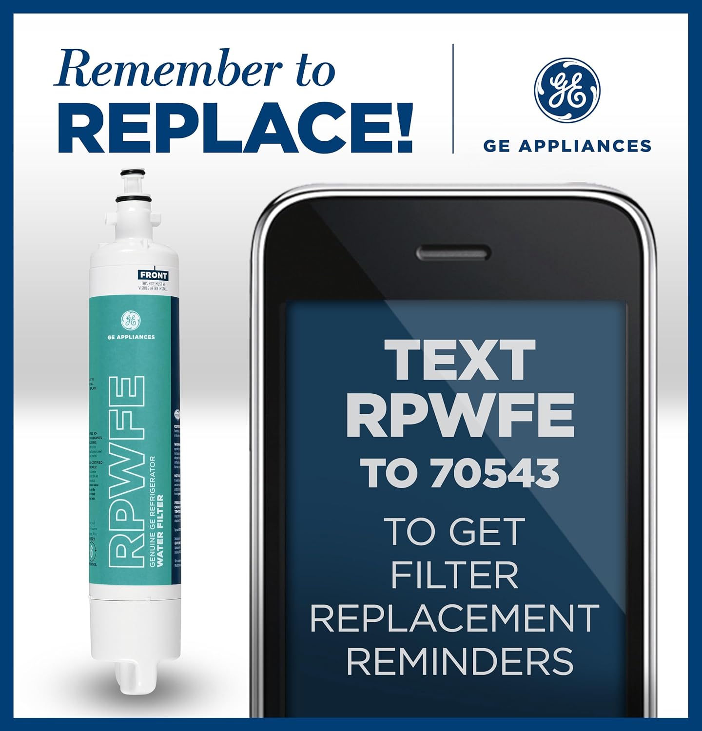 GE RPWFE Refrigerator Water Filter, Genuine Replacement Filter, Certified to Reduce Lead, Sulfur, and 50+ Other Impurities, Replace Every 6 Months for Best Results, Pack of 1