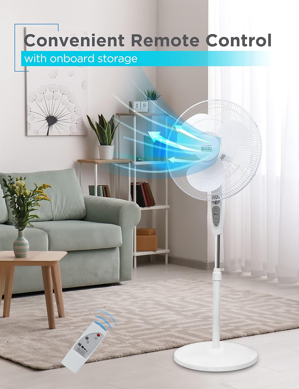 NEW - BLACK+DECKER 18-Inch, Stand Fan with Remote, White - Retail $44