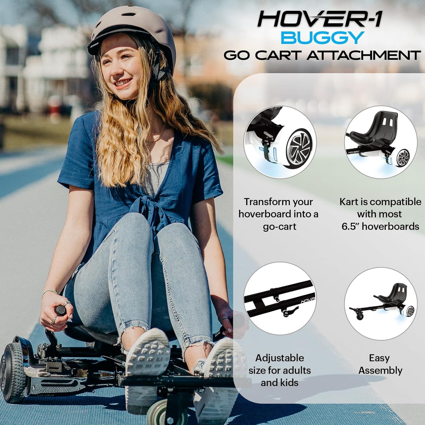 Hover-1 Kart Buggy Hoverboard Attachment | Compatible with Most 6.5" & 8" Electric Hoverboards, Hand-Operated Rear Wheel Control, Adjustable Frame & Straps, Easy Assembly & Install Hoverboard Go Kart - Retail $55