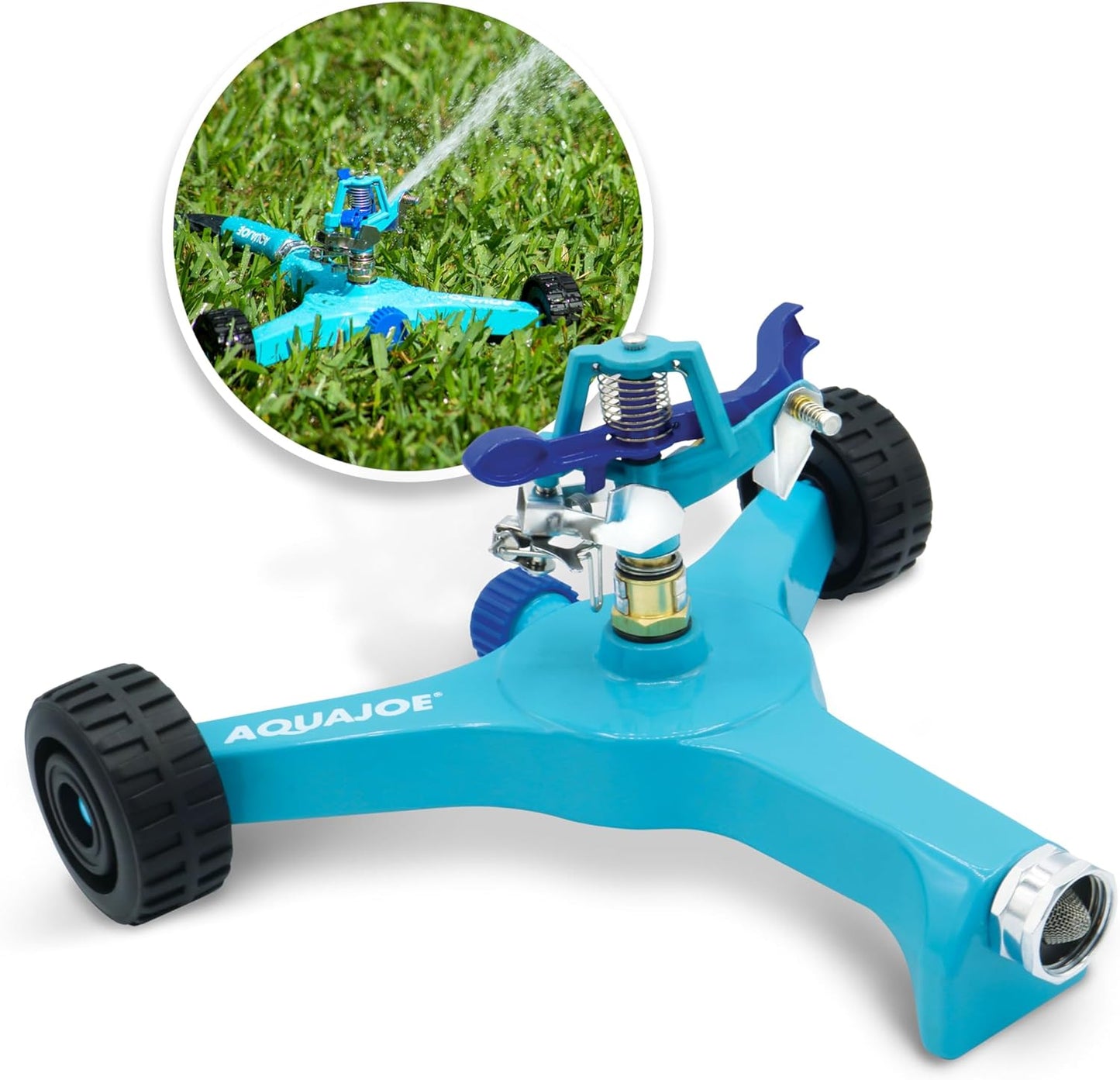 Aqua Joe AJ-IS10WB Indestructible Series Metal Impulse Sprinkler w/Wheeled 10-Inch Base - Retail $34