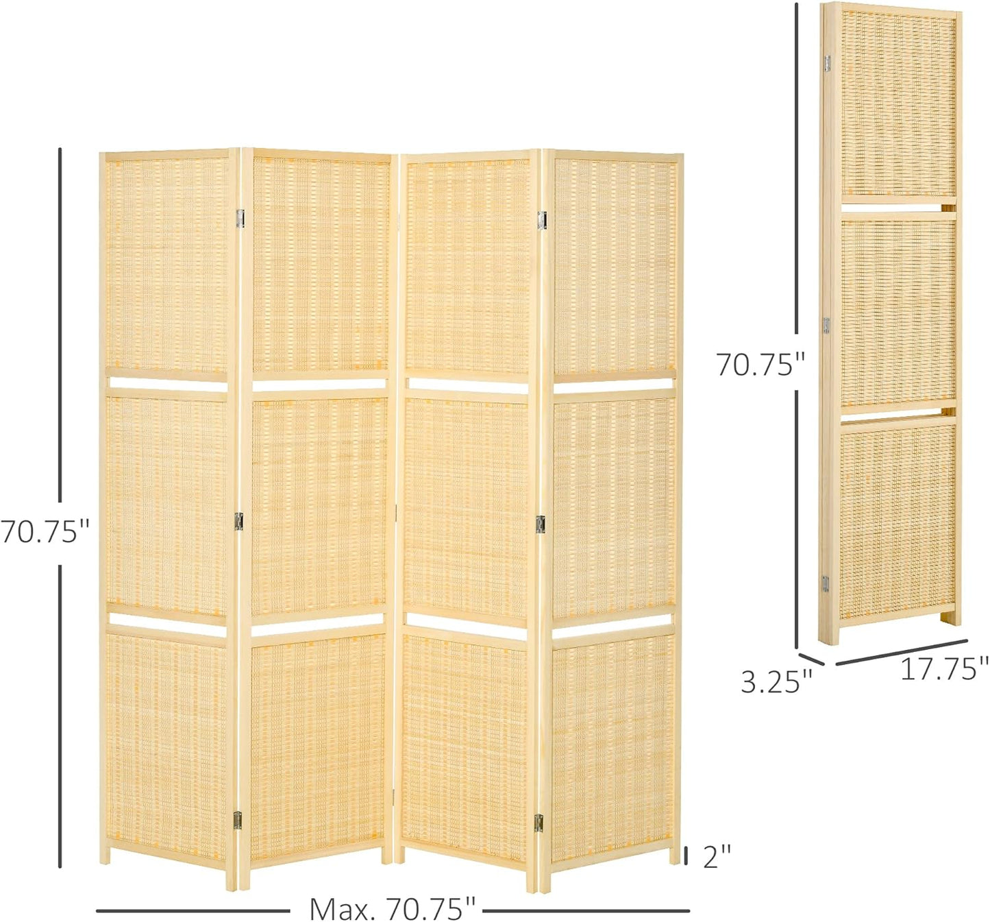 NEW - HOMCOM 4-Panel Bamboo Room Divider, 6 Ft Folding Privacy Screen with 2 Display Shelves for Bedroom and Office, Natural - Retail $111