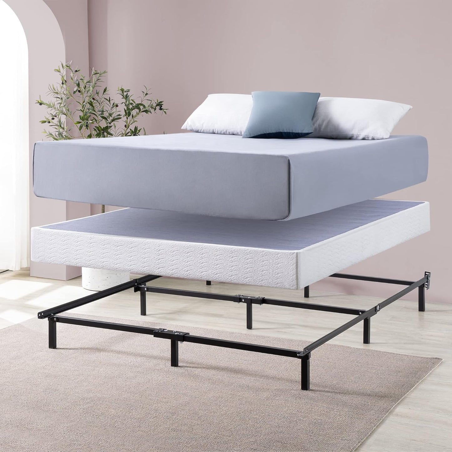 NEW - ZINUS QUEEN Compack Metal Bed Frame, 7 Inch Support for Box Spring and Mattress Set, Black, Queen - Retail $55
