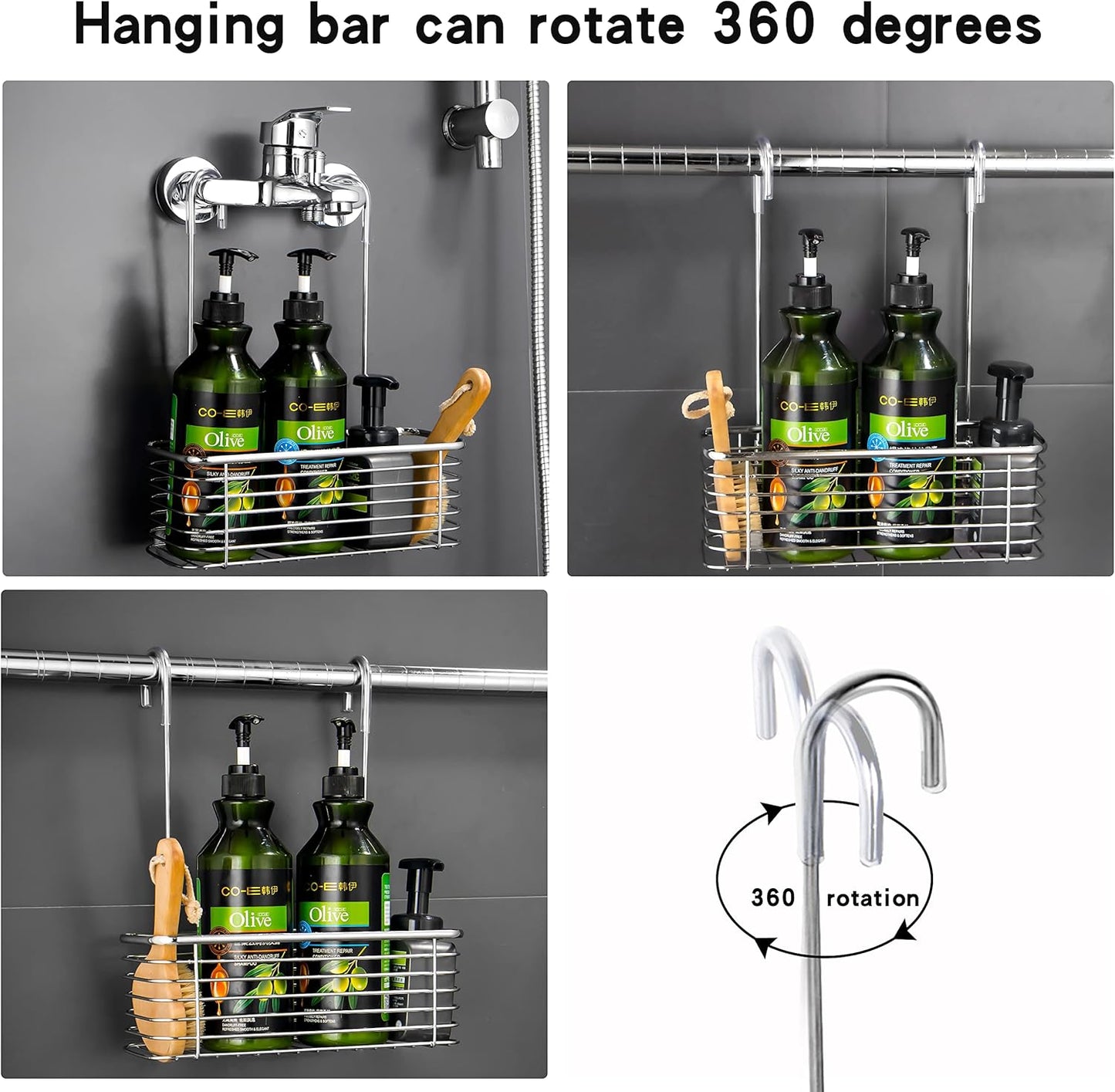 YQh hanging shower rack, bathroom storage rack, shampoo bracket, the back hook can be rotated, and can be hung on the faucet or Claw foot bathtubcross bar, 304 stainless steel rust proof and durable