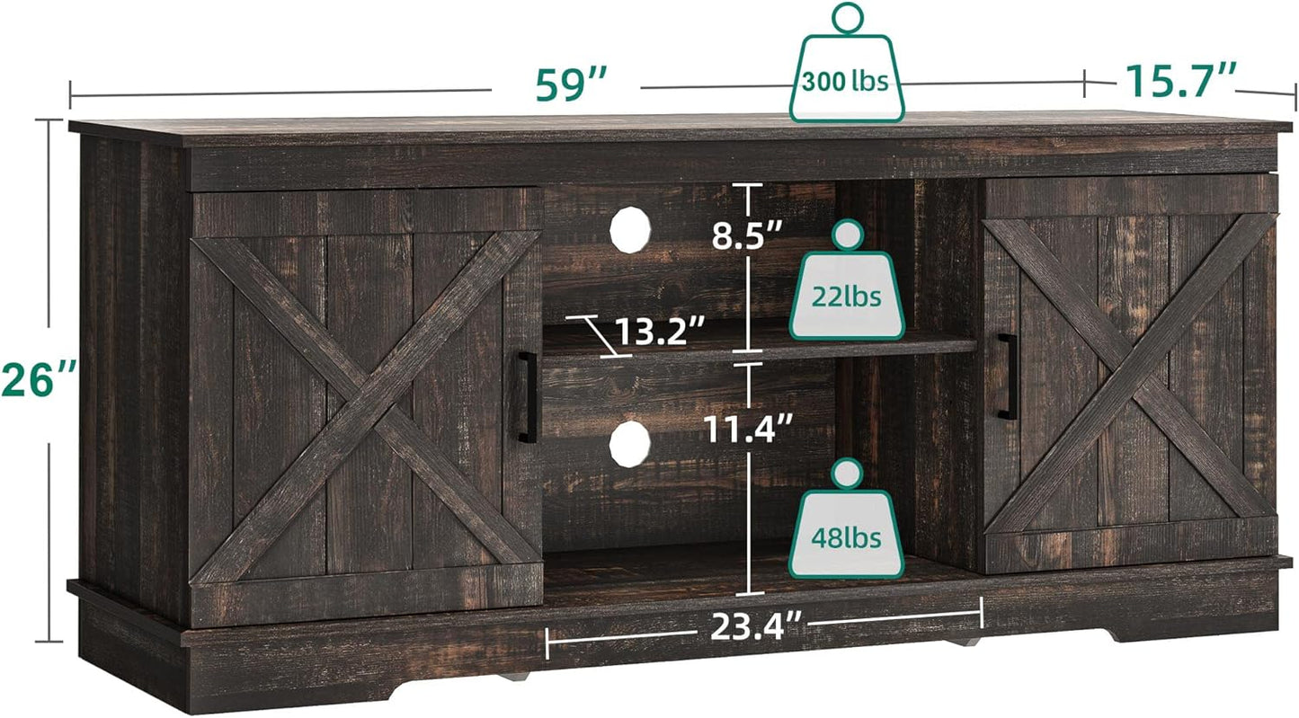 YITAHOME TV Console for 65 Inch TV, Farmhouse TV Stand with Double Barn Doors and Storage Cabinets, Mid Century Modern Media Console Table TV Cabinet for Living Room, 59 Inches, Grey White/Espresso
