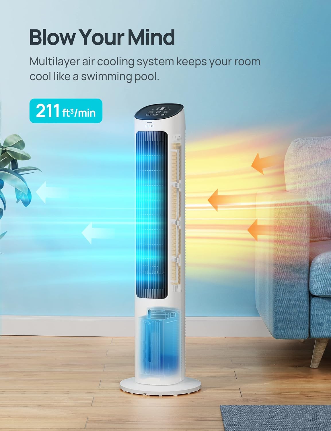 NEW - Dreo Cooling Fans That Blow Cold Air, 40" Evaporative Air Cooler, 2023 Upgrade Tower Fan for Bedroom with 80° Oscillating, Ice Packs, Remote Control, 3 Modes 4-Speed Quiet Floor Fan Home/Office - Retail $143