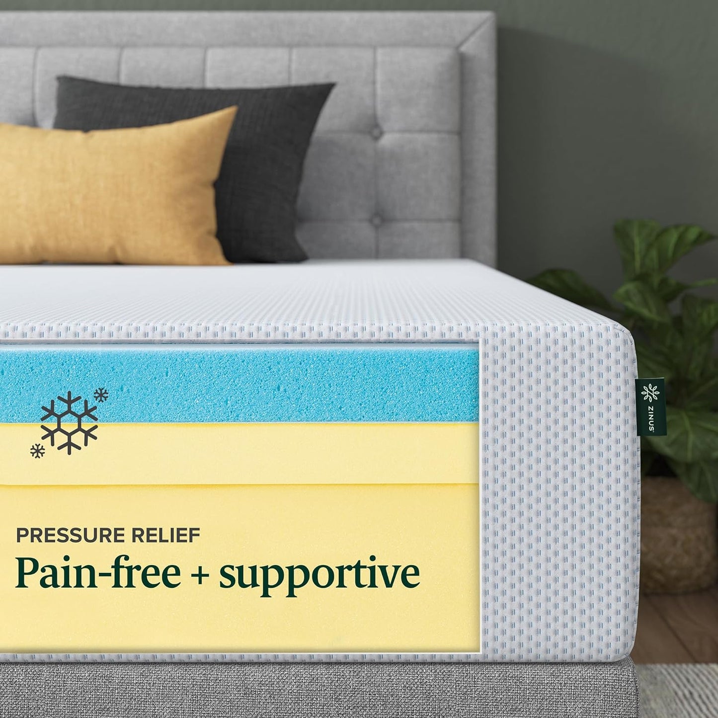 NEW - ZINUS QUEEN 12 In Green Tea Cooling Gel Memory Foam Mattress, CertiPUR-US - Retail $335