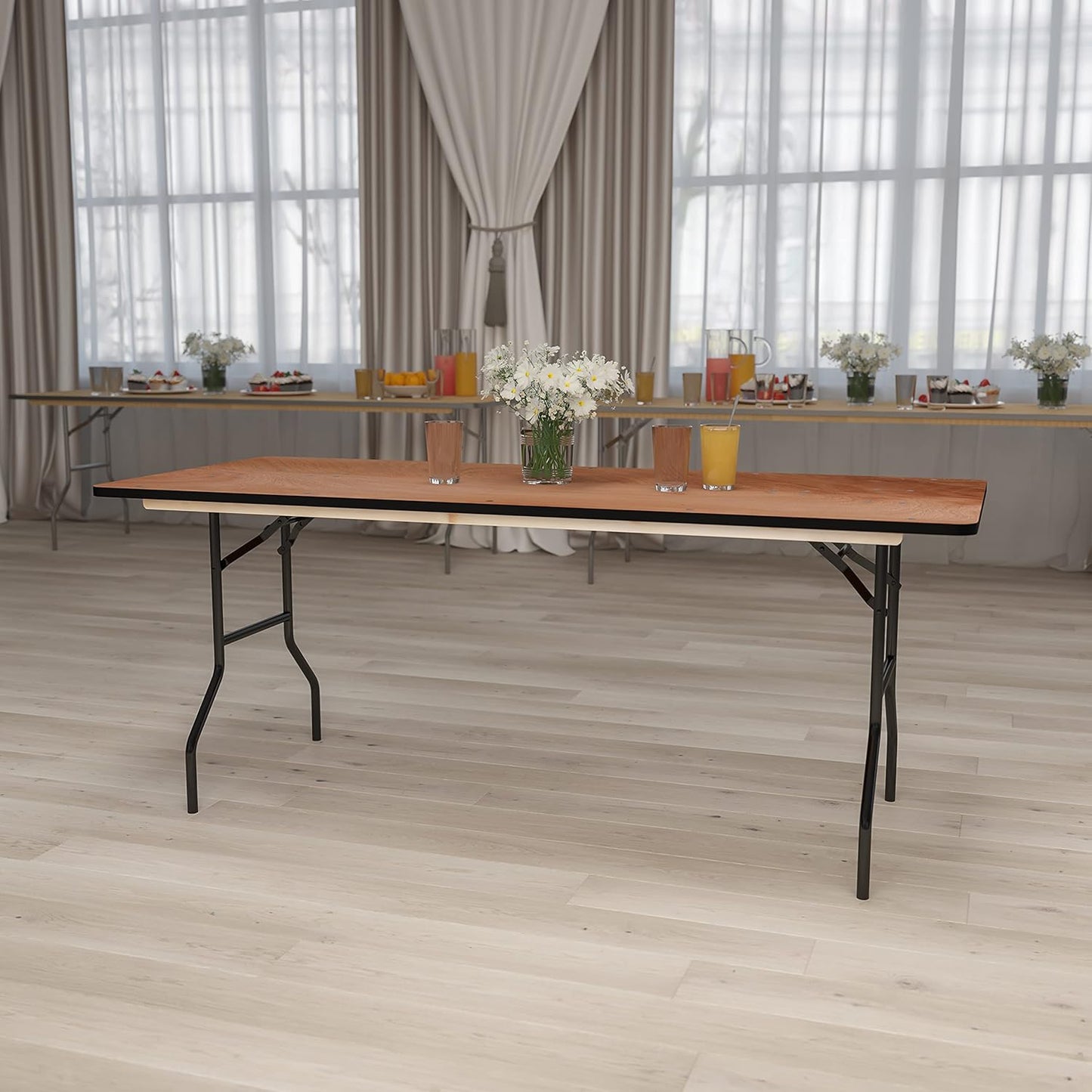 Flash Furniture Gael 6' Wood Folding Training and Event Table, Rectangular Folding Training Table with Smooth Clear Coated Finished Top, Natural - Retail $160