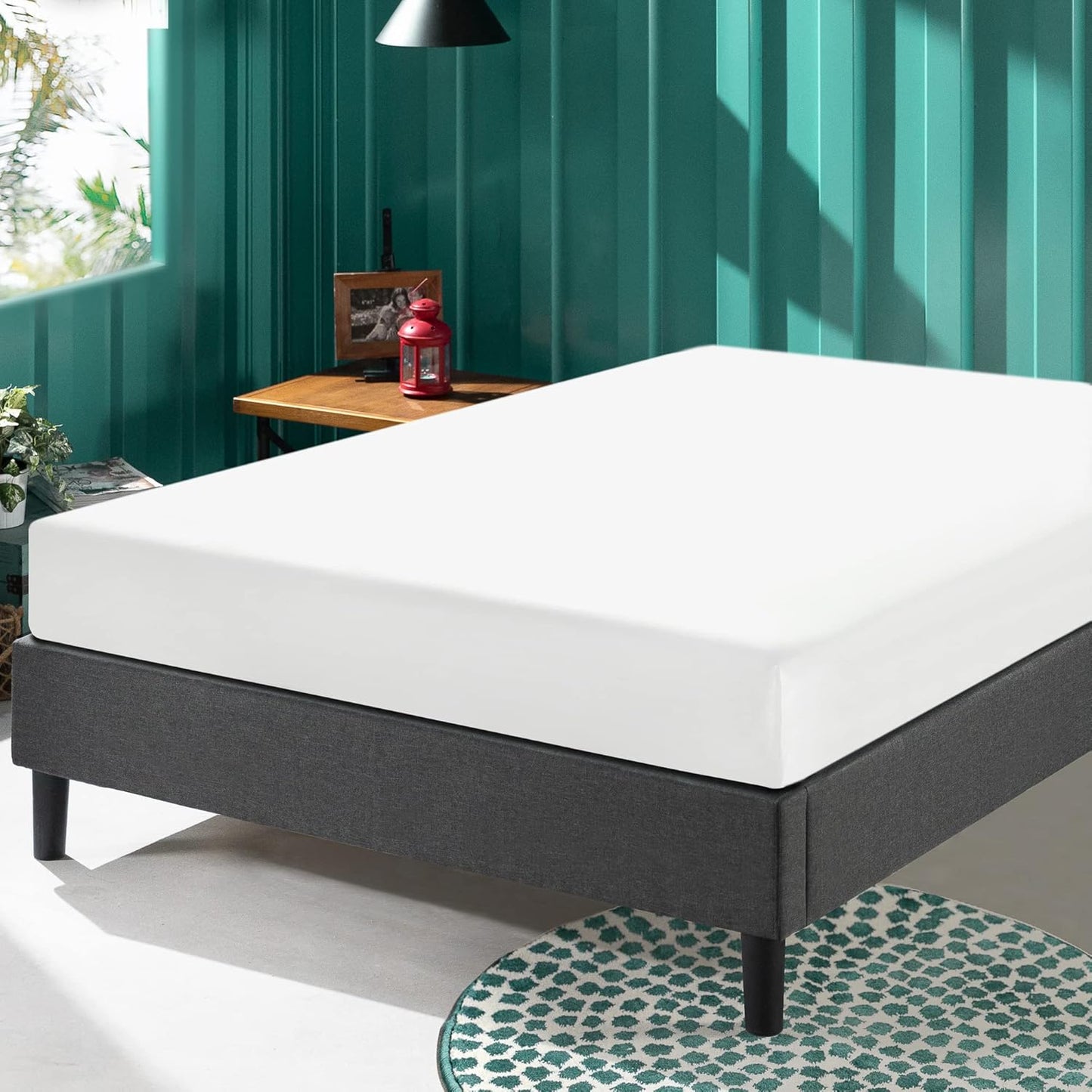 ZINUS QUEEN Curtis Upholstered Platform Bed Frame, Mattress Foundation, Wood Slat Support, No Box Spring Needed, Easy Assembly, Grey